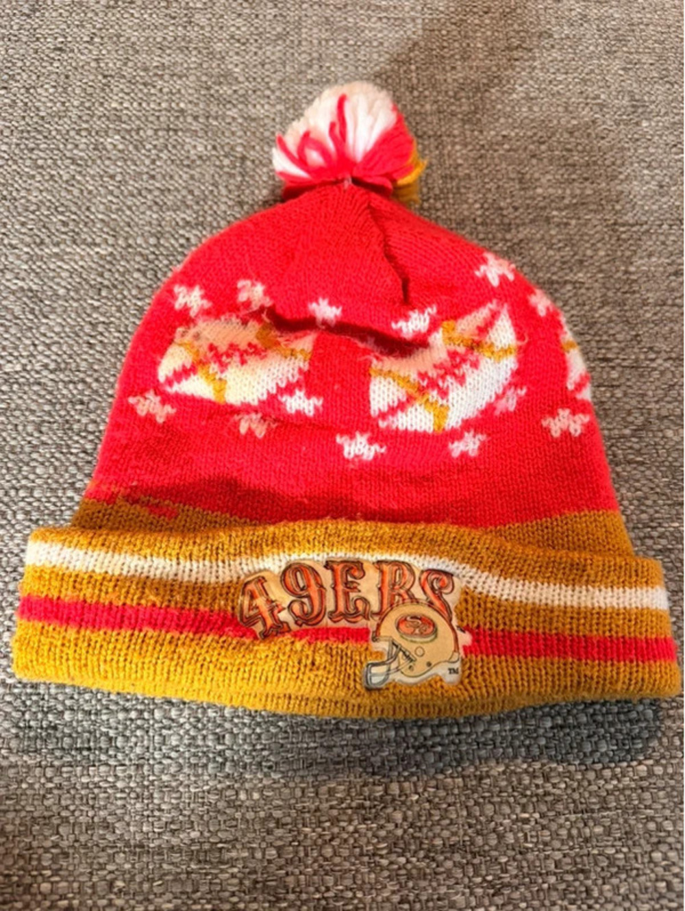 Vintage 90s San Francisco 49ers Team NFL Pom Beanie Ski Hat Made in Taiwan